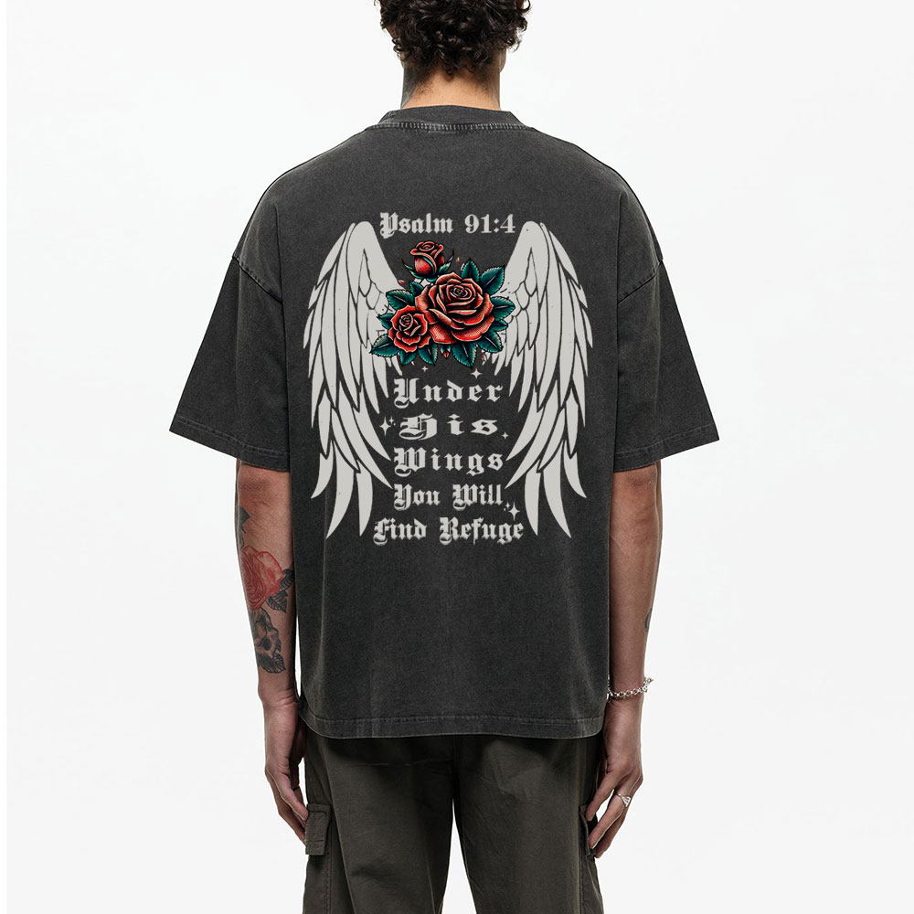 Under His Wings Christian Washed T-Shirt