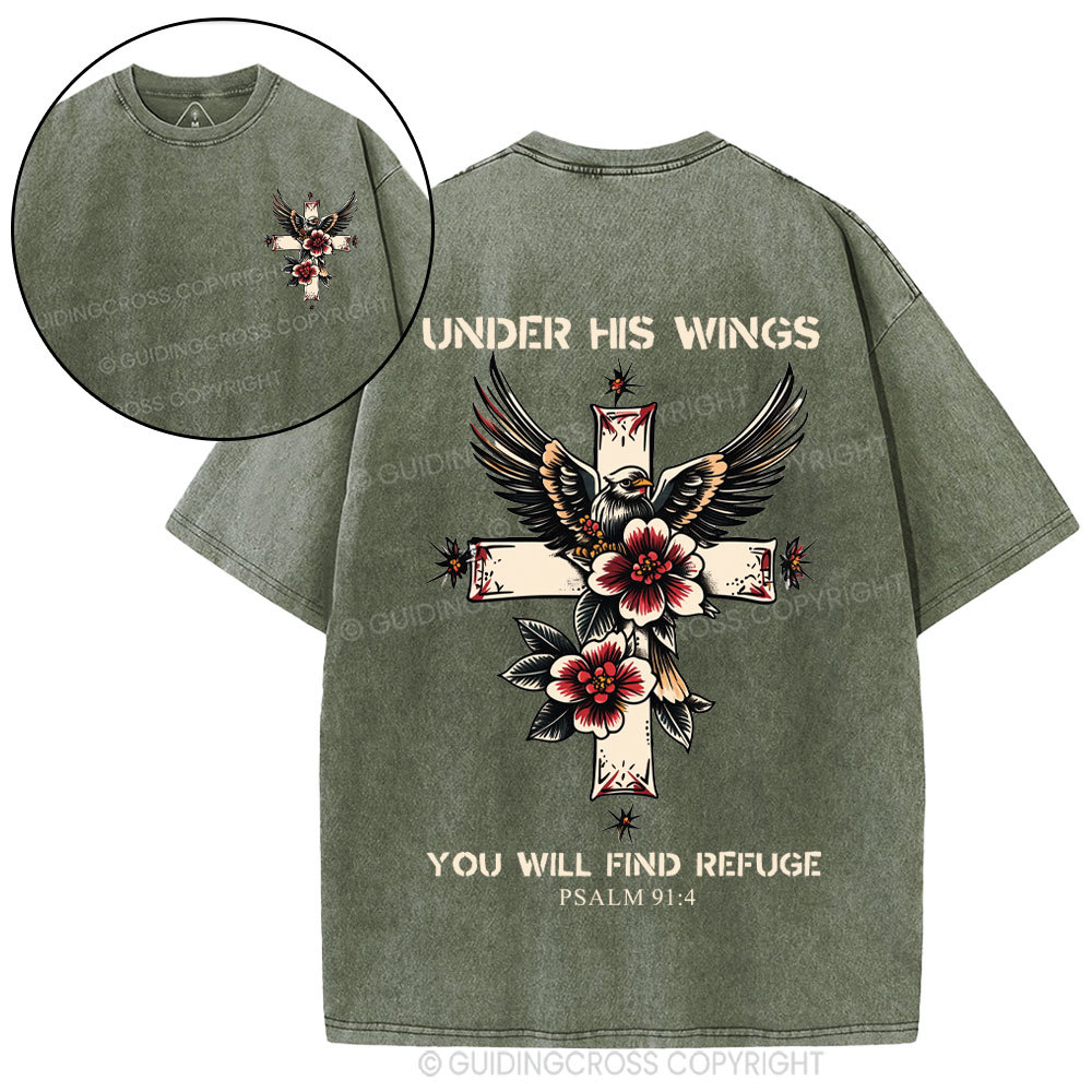 Under His Wings You Will Find Refuge Christian Washed T-Shirt