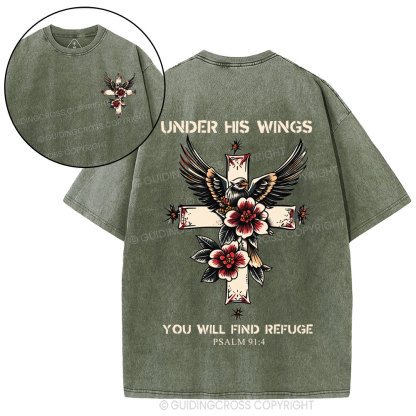 Under His Wings You Will Find Refuge Christian Washed T-Shirt