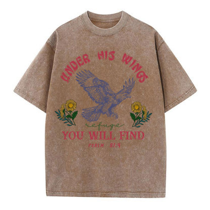Under His Wings You Will Find Refuge Christian Washed T-Shirt