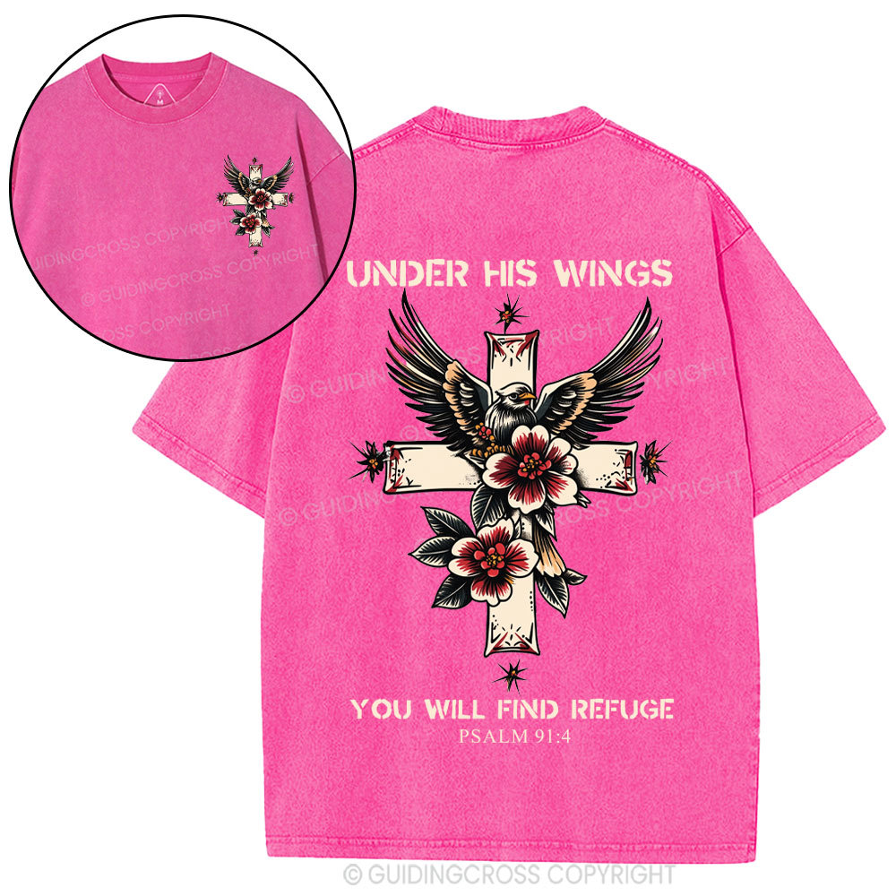Under His Wings You Will Find Refuge Christian Washed T-Shirt