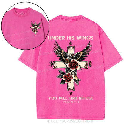 Under His Wings You Will Find Refuge Christian Washed T-Shirt