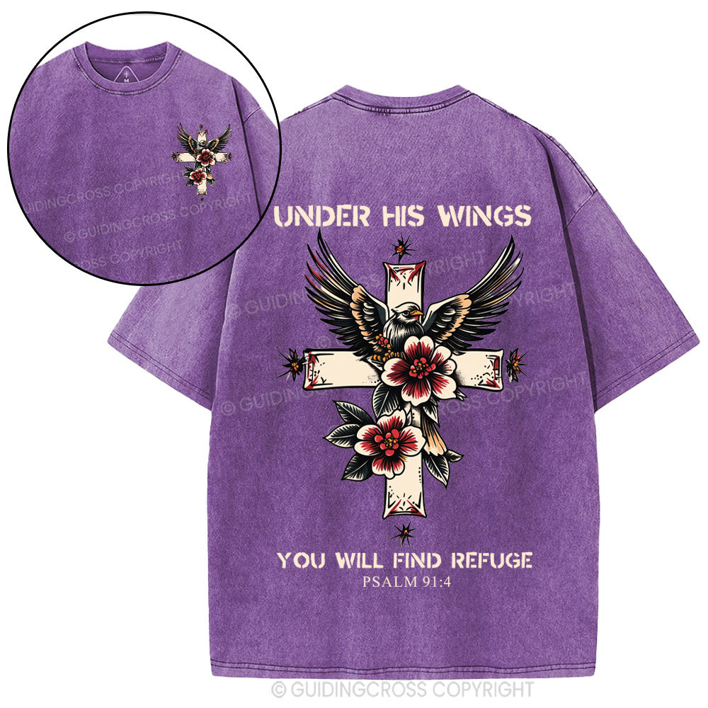 Under His Wings You Will Find Refuge Christian Washed T-Shirt
