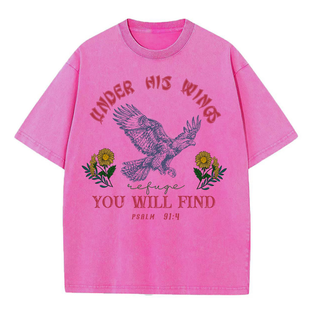 Under His Wings You Will Find Refuge Christian Washed T-Shirt