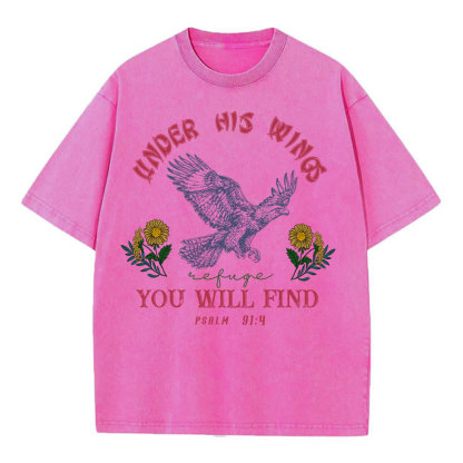 Under His Wings You Will Find Refuge Christian Washed T-Shirt