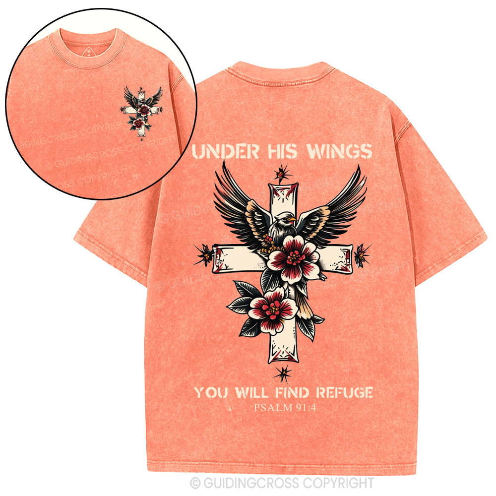 Under His Wings You Will Find Refuge Christian Washed T-Shirt
