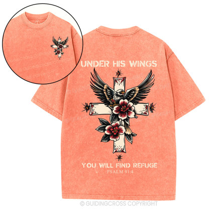 Under His Wings You Will Find Refuge Christian Washed T-Shirt