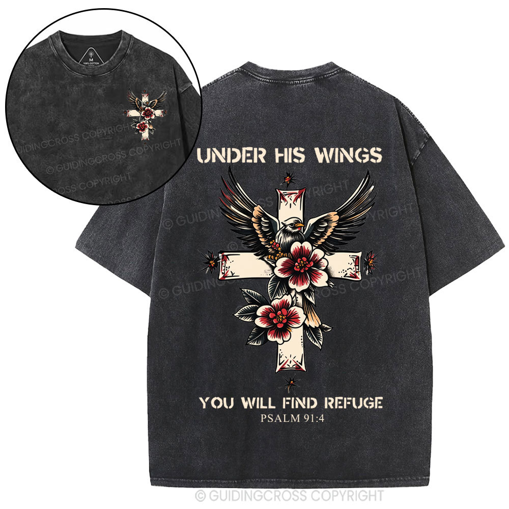 Under His Wings You Will Find Refuge Christian Washed T-Shirt