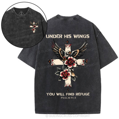 Under His Wings You Will Find Refuge Christian Washed T-Shirt
