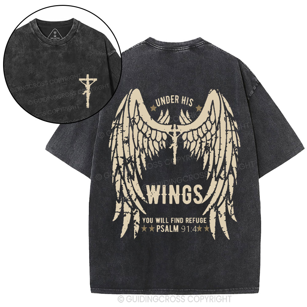Under His Wings You Will Find Refuge Christian Washed T-Shirt