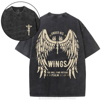 Under His Wings You Will Find Refuge Christian Washed T-Shirt