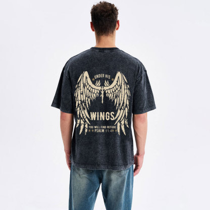 Under His Wings You Will Find Refuge Christian Washed T-Shirt