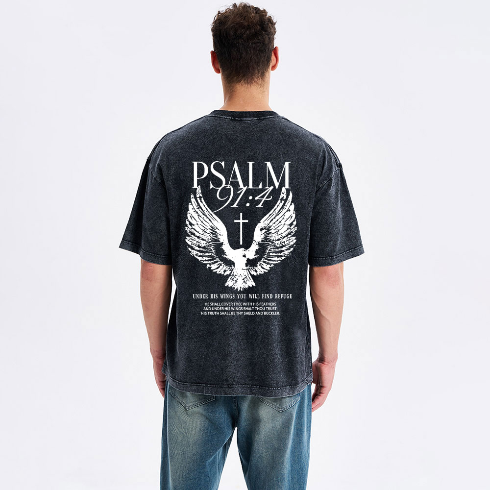 Under His Wings You Will Find Refuge Christian Washed T-Shirt