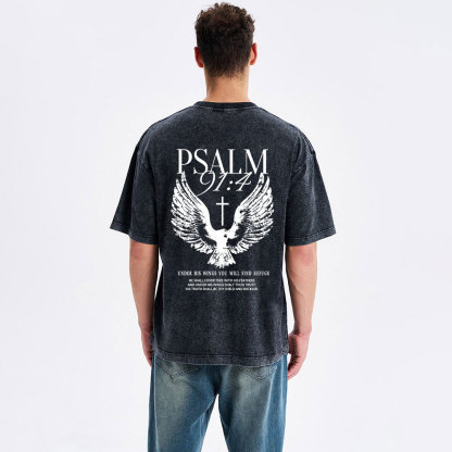 Under His Wings You Will Find Refuge Christian Washed T-Shirt