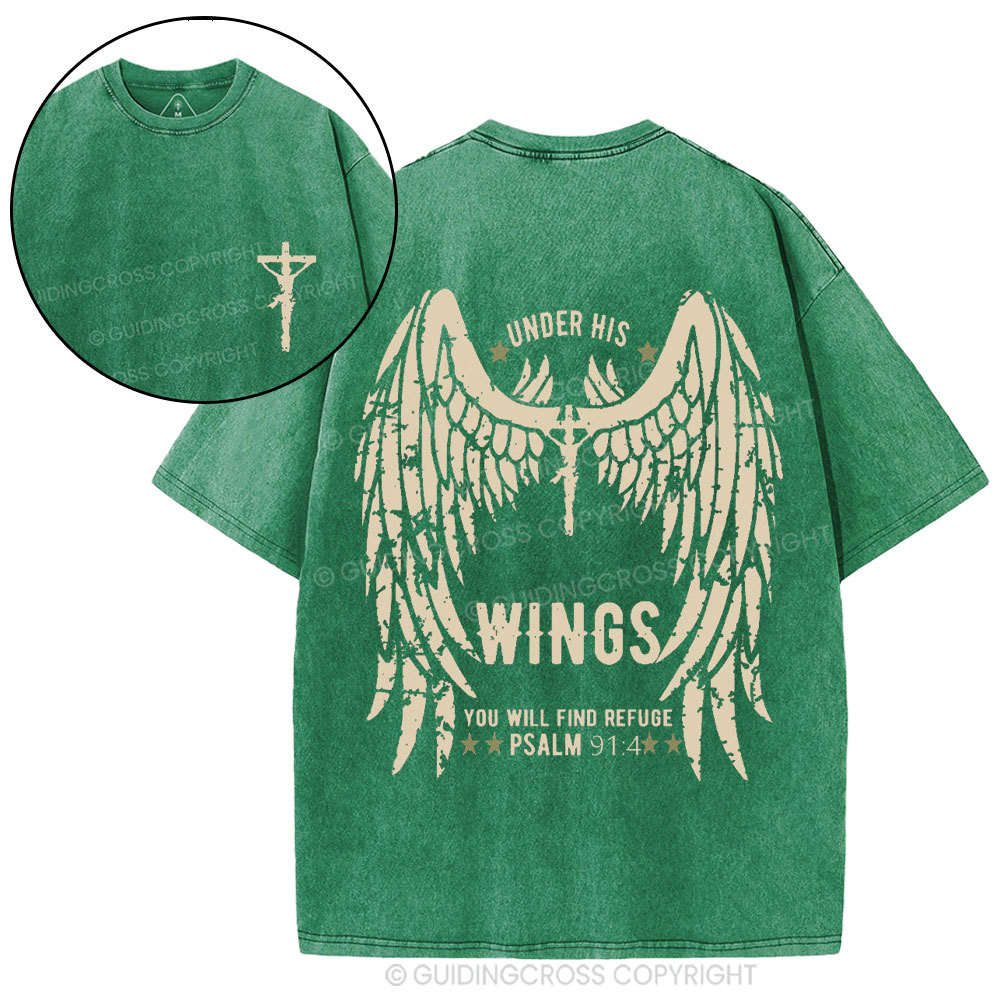 Under His Wings You Will Find Refuge Christian Washed T-Shirt