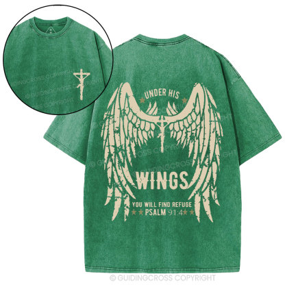 Under His Wings You Will Find Refuge Christian Washed T-Shirt