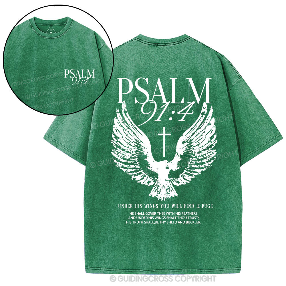 Under His Wings You Will Find Refuge Christian Washed T-Shirt