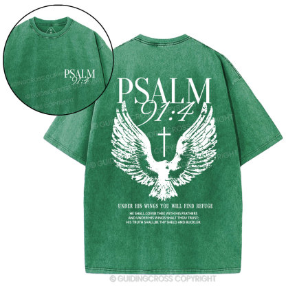 Under His Wings You Will Find Refuge Christian Washed T-Shirt