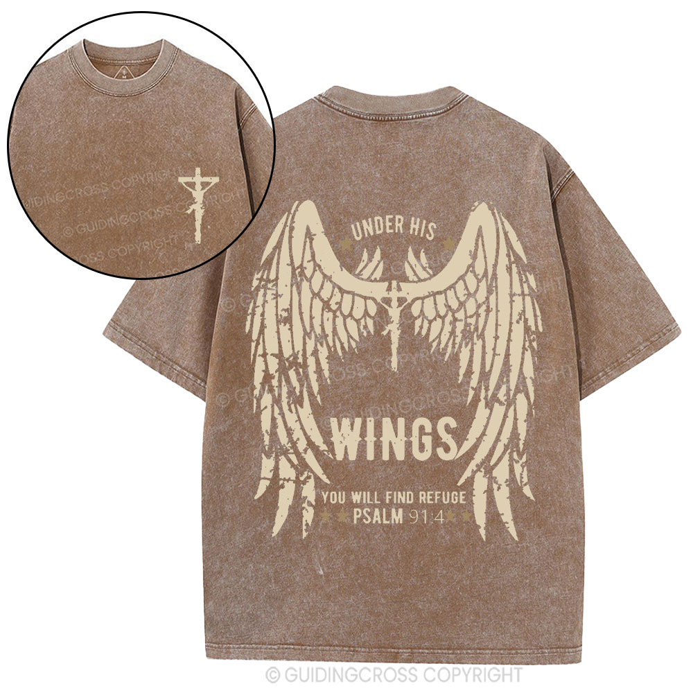 Under His Wings You Will Find Refuge Christian Washed T-Shirt