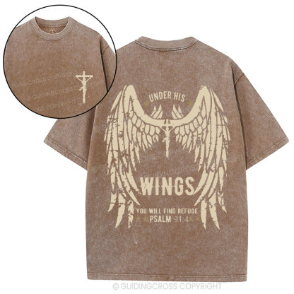 Under His Wings You Will Find Refuge Christian Washed T-Shirt