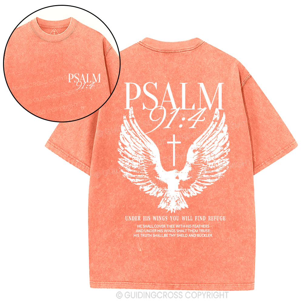 Under His Wings You Will Find Refuge Christian Washed T-Shirt