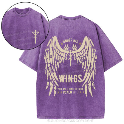 Under His Wings You Will Find Refuge Christian Washed T-Shirt