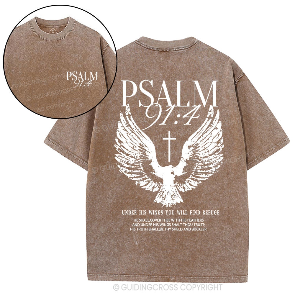 Under His Wings You Will Find Refuge Christian Washed T-Shirt