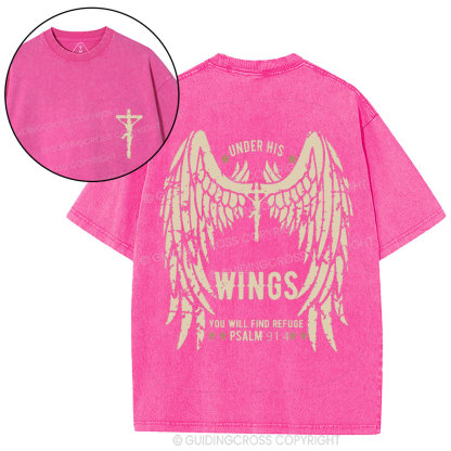 Under His Wings You Will Find Refuge Christian Washed T-Shirt