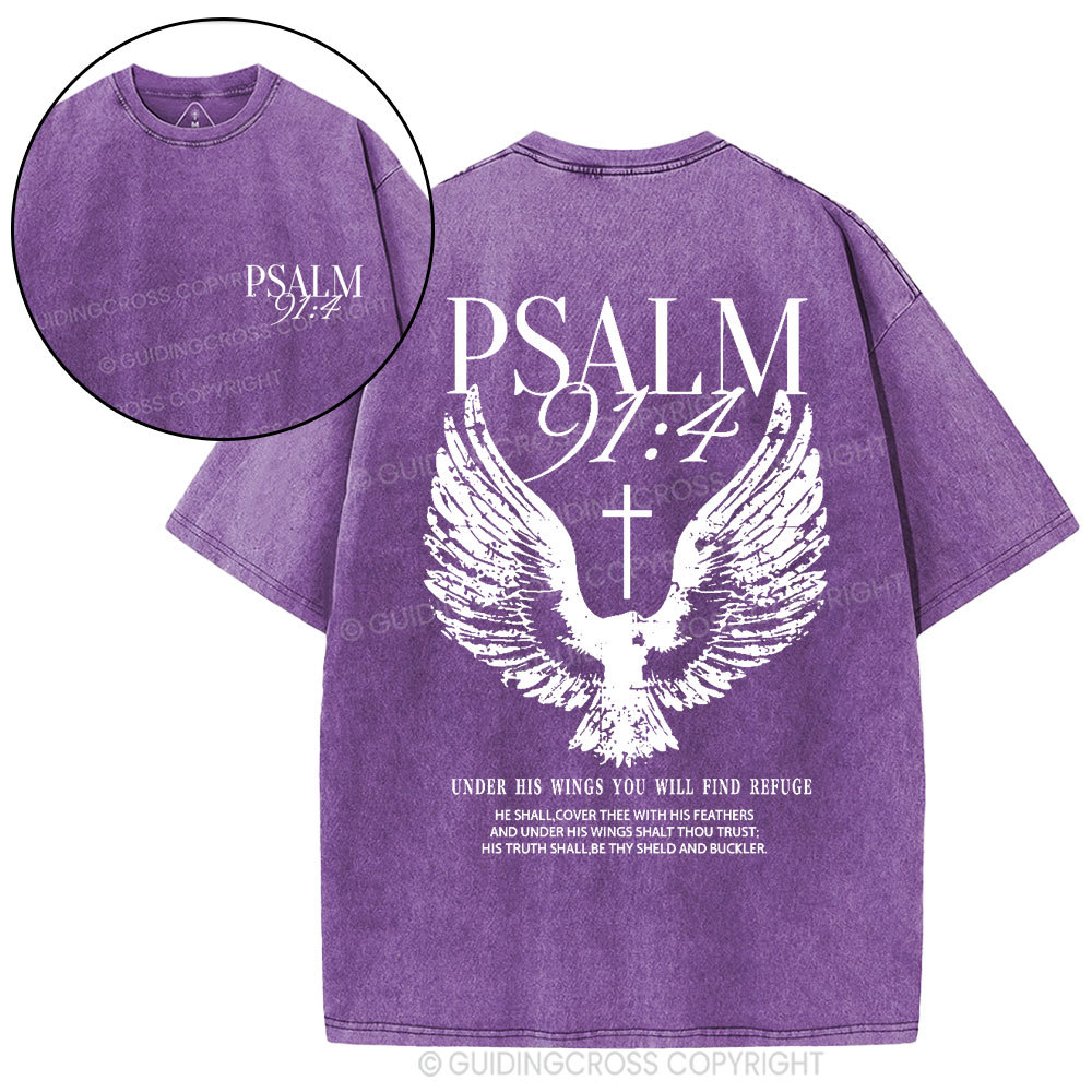 Under His Wings You Will Find Refuge Christian Washed T-Shirt