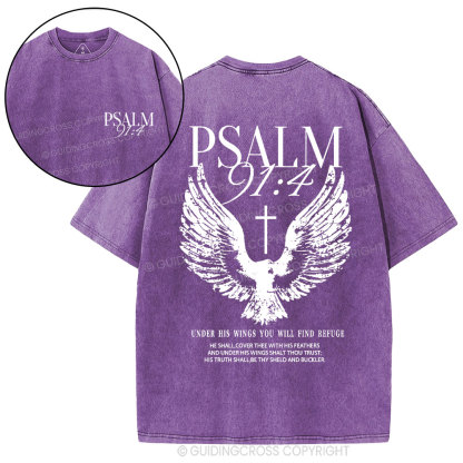 Under His Wings You Will Find Refuge Christian Washed T-Shirt