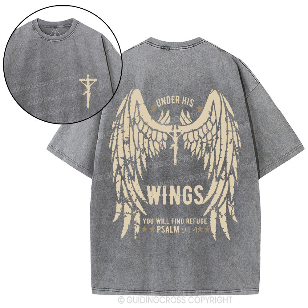 Under His Wings You Will Find Refuge Christian Washed T-Shirt