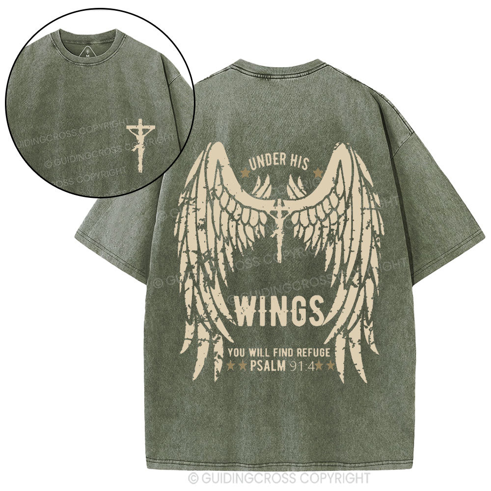 Under His Wings You Will Find Refuge Christian Washed T-Shirt