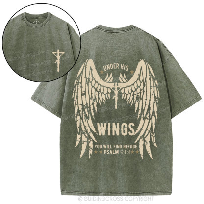 Under His Wings You Will Find Refuge Christian Washed T-Shirt