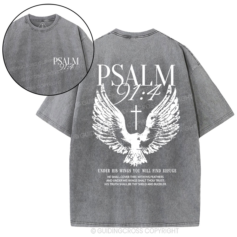 Under His Wings You Will Find Refuge Christian Washed T-Shirt
