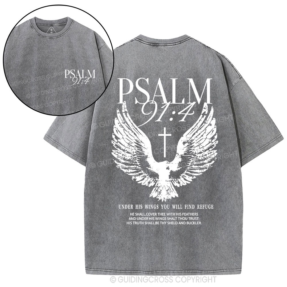 Under His Wings You Will Find Refuge Christian Washed T-Shirt
