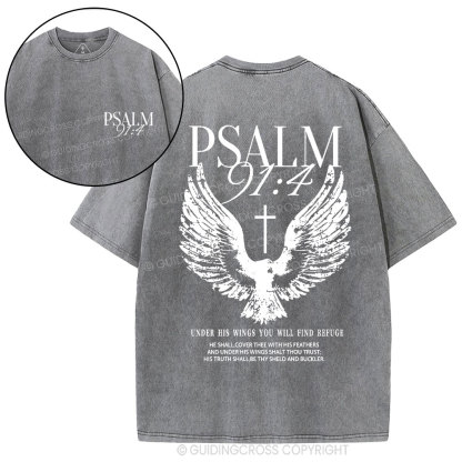 Under His Wings You Will Find Refuge Christian Washed T-Shirt