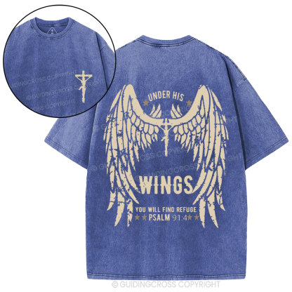 Under His Wings You Will Find Refuge Christian Washed T-Shirt