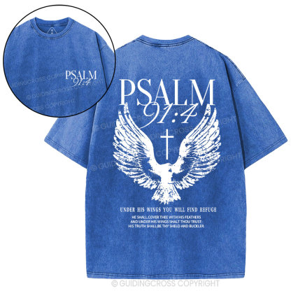 Under His Wings You Will Find Refuge Christian Washed T-Shirt