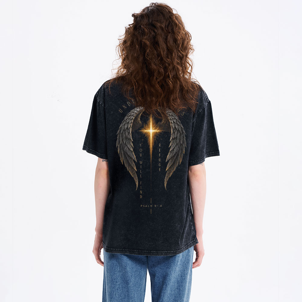 Under His Wings Christian Washed T-Shirt