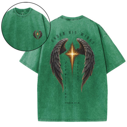 Under His Wings Christian Washed T-Shirt