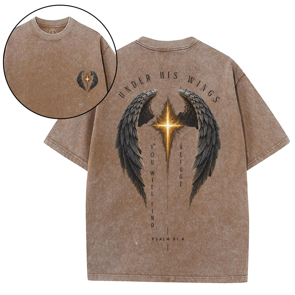 Under His Wings Christian Washed T-Shirt
