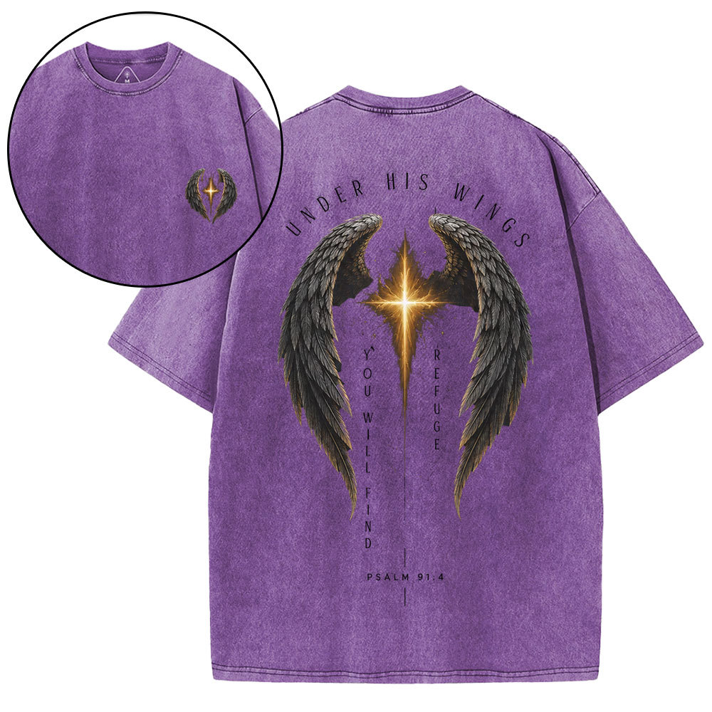 Under His Wings Christian Washed T-Shirt