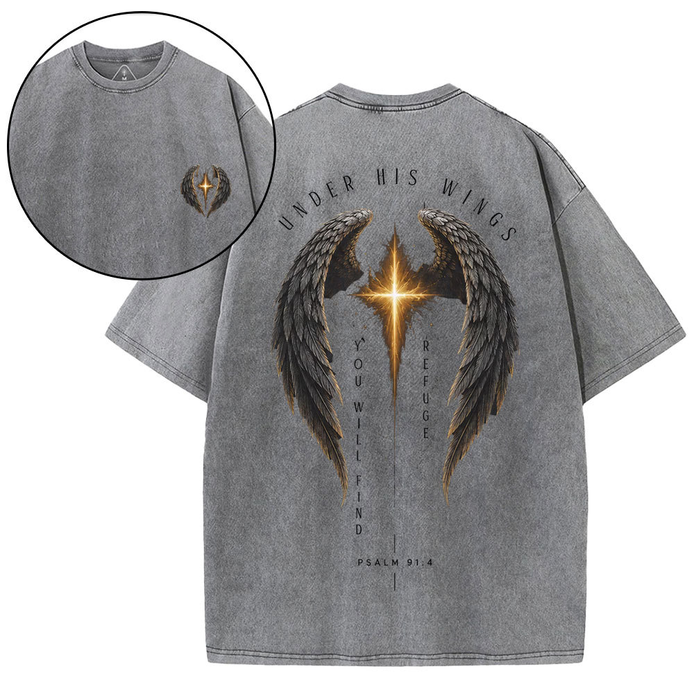 Under His Wings Christian Washed T-Shirt