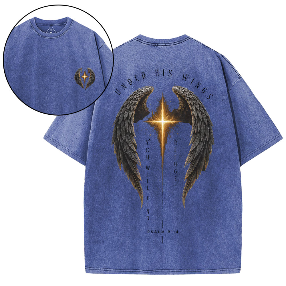 Under His Wings Christian Washed T-Shirt