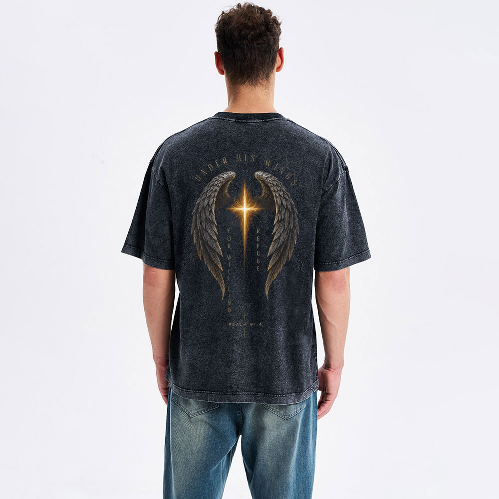 Under His Wings Christian Washed T-Shirt
