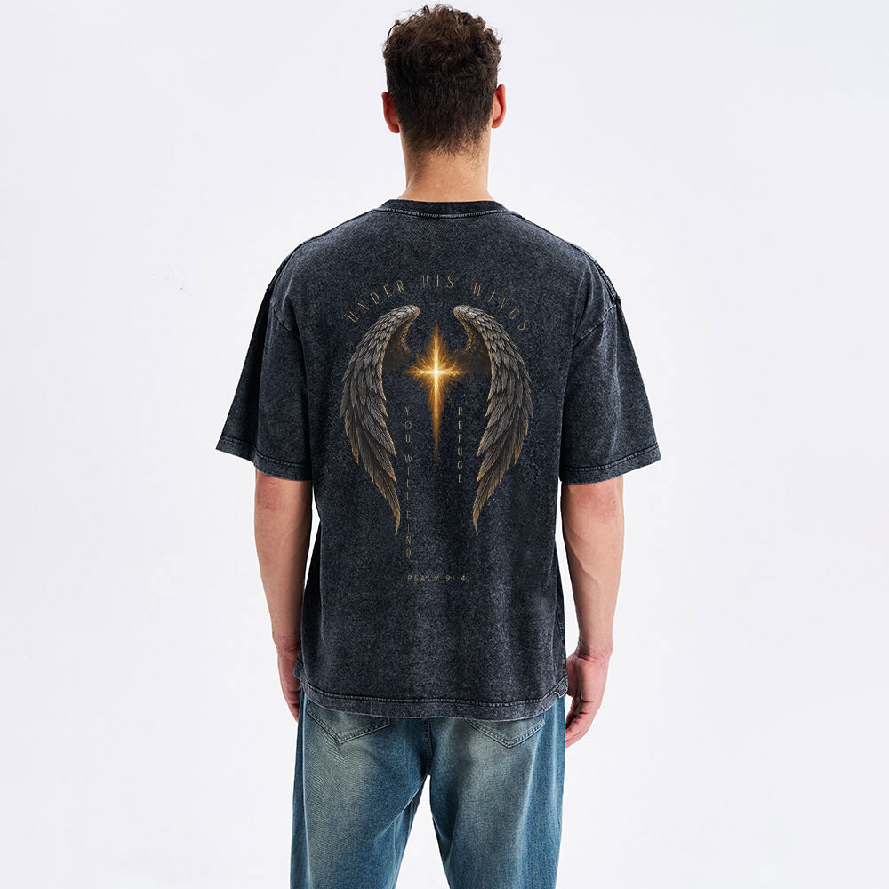 Under His Wings Christian Washed T-Shirt