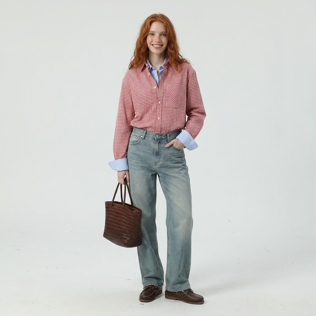 Unprinted Christian Checked Long Sleeve Boxy Shirt