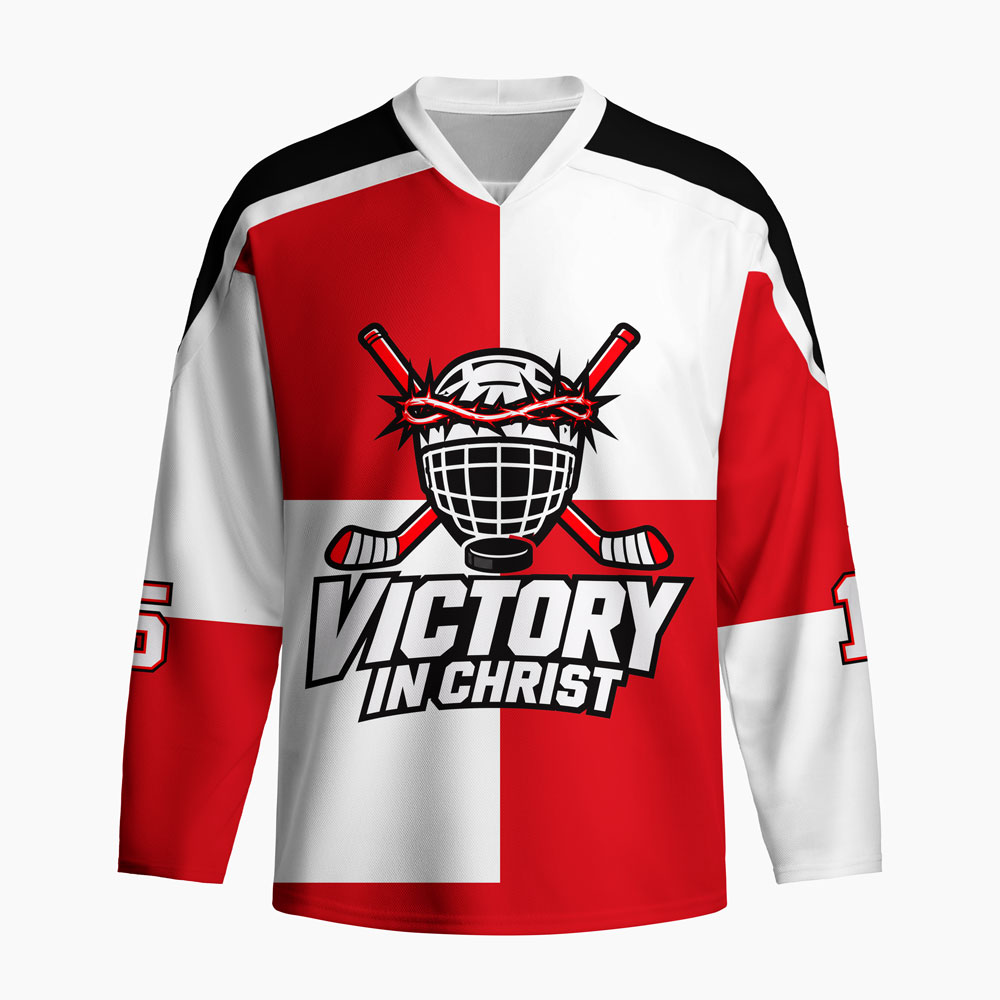 Victory In Christ Christian Long Sleeve Hockey Jersey