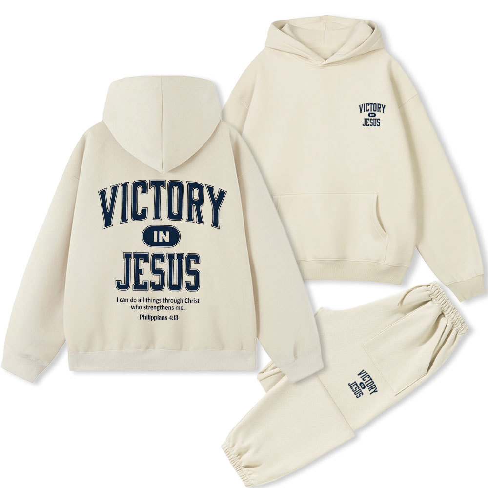 Victory In Jesus Christian Premium Fleece Hoodie Set