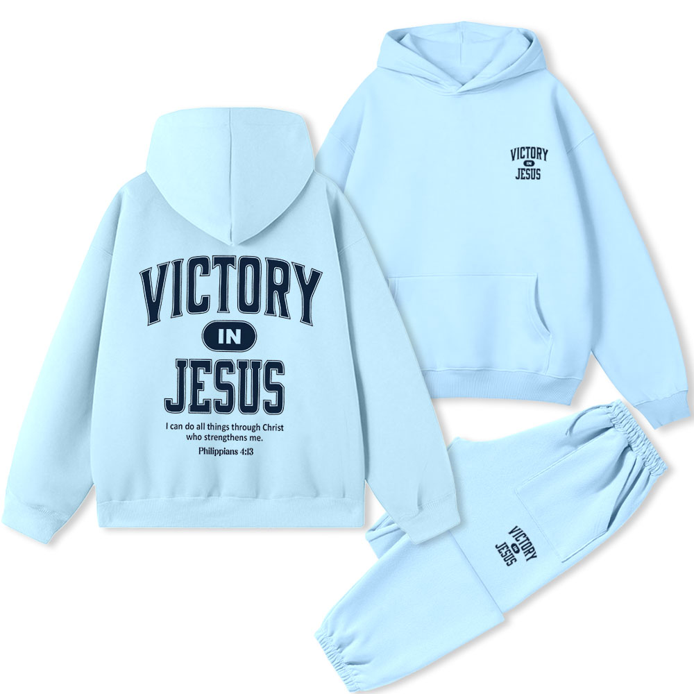 Victory In Jesus Christian Premium Fleece Hoodie Set
